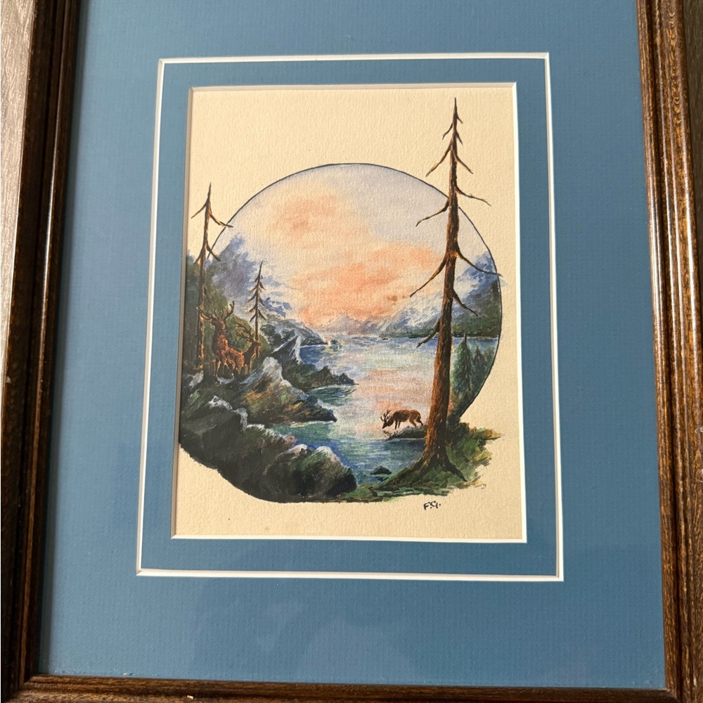 Framed Landscape Art with Blue and Brown Accents